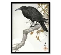 Artery8 A Crow & The Full Moon Vintage Japan Framed Wall Art Print Ohara Koson in Grey | Size: A4 Artery8 Grey A4