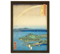A Fine Evening on the Coast, Tsushima Province Tsushima Province Utagawa Hiroshige Japan Woodblock Artwork Framed Wall Art Print A4 Artery8 Brown One Size