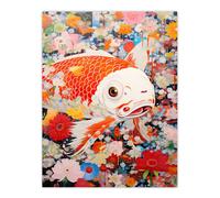 Artery8 A Fish Out Of Water Superflat Japan Koi Carp Floral Modern Artwork Large Wall Unframed Art Poster Print Thick Paper 18X24 Inch Artery8 Multicolor W18" x H24"