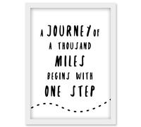 Artery8 A Journey Of A Thousand Miles Begins w/ One Step Inspirational Positive Motivational Gym Workout Living Room Aesthetic Artwork Framed Wall Artery8 White