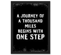 Artery8 A Journey Of A Thousand Miles Begins w/ One Step Inspirational Positive Motivational Gym Workout Living Room Typography Artwork Framed Wall Artery8 Black