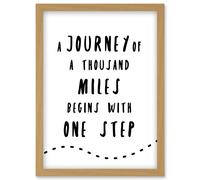 A Journey Of A Thousand Miles Begins With One Step Inspirational Positive Motivational Gym Workout Living Room Aesthetic Artwork Framed Wall Art Print Artery8 Light Oak One Size