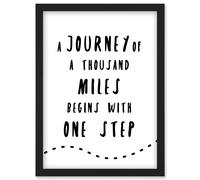Artery8 A Journey Of A Thousand Miles Begins w/ One Step Inspirational Positive Motivational Gym Workout Living Room Aesthetic Artwork Framed Wall Artery8 Black