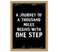 Artery8 A Journey Of A Thousand Miles Begins w/ One Step Inspirational Positive Motivational Gym Workout Living Room Typography Artwork Framed Wall Artery8 Light Oak