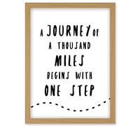 A Journey Of A Thousand Miles Begins With One Step Inspirational Positive Motivational Gym Workout Living Room Aesthetic Artwork Framed Wall Art Print Artery8 Light Oak One Size