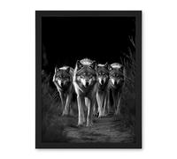 Artery8 A Pack of Wolves Wild Animal Black and White Photo Artwork Framed Wall Art Print 18X24 Inch