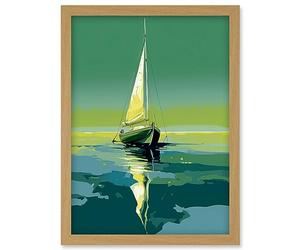 Artery8 A Sailboat on a Calm Sea Under a Cloudless Sky Artwork Framed Wall Art Print A4