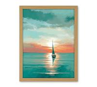 Artery8 A Sailboat Sailing on a Calm Sea at Sunrise Artwork Framed Wall Art Print 18X24 Inch