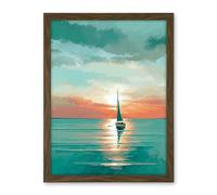 Artery8 A Sailboat Sailing on a Calm Sea at Sunrise Artwork Framed Wall Art Print 18X24 Inch