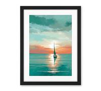 Artery8 A Sailboat Sailing on a Calm Sea at Sunrise Artwork Framed Wall Art Print 18X24 Inch