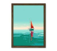 Artery8 A Sailboat with a Red Sail Sailing on a Calm Sea Artwork Framed Wall Art Print 18X24 Inch