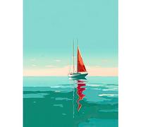 Artery8 A Sailboat with a Red Sail Sailing on a Calm Sea Extra Large XL Wall Art Poster Print