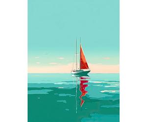 Artery8 A Sailboat with a Red Sail Sailing on a Calm Sea Large Wall Art Poster Print Thick Paper 18X24 Inch