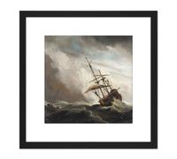 Artery8 A Ship On The High Seas Caught By A Squall 8X8 Inch Square Wooden Framed Wall Art Print Picture with Mount in Black Artery8 Black