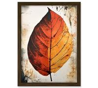 Artery8 A Single Amber Orange Autumn Leaf Illustration Artwork Framed A3 Wall Art Print