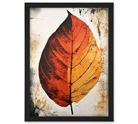 Artery8 A Single Amber Orange Autumn Leaf Illustration Artwork Framed A3 Wall Art Print