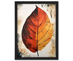 Artery8 A Single Amber Orange Autumn Leaf Illustration Artwork Framed A3 Wall Art Print