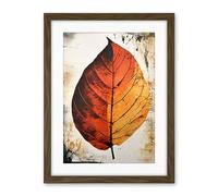 Artery8 A Single Amber Orange Autumn Leaf Illustration Artwork Framed Wall Art Print 18X24 Inch