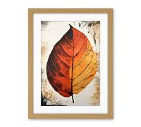 Artery8 A Single Amber Orange Autumn Leaf Illustration Artwork Framed Wall Art Print 18X24 Inch