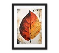 Artery8 A Single Amber Orange Autumn Leaf Illustration Artwork Framed Wall Art Print 18X24 Inch