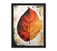 Artery8 A Single Amber Orange Autumn Leaf Illustration Artwork Framed Wall Art Print 18X24 Inch