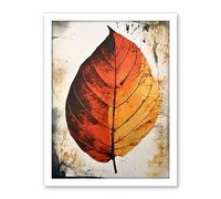 Artery8 A Single Amber Orange Autumn Leaf Illustration Artwork Framed Wall Art Print 18X24 Inch