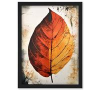 Artery8 A Single Amber Orange Autumn Leaf Illustration Artwork Framed Wall Art Print A4