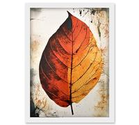 Artery8 A Single Amber Orange Autumn Leaf Illustration Artwork Framed Wall Art Print A4