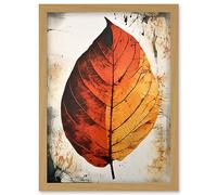 Artery8 A Single Amber Orange Autumn Leaf Illustration Artwork Framed Wall Art Print A4