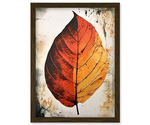 Artery8 A Single Amber Orange Autumn Leaf Illustration Artwork Framed Wall Art Print A4