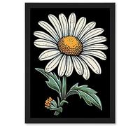 Artery8 A Single Daisy Dark Old School Tattoo Ink Body Art Rockabilly Americana 50s Artwork Framed Wall Art Print A4