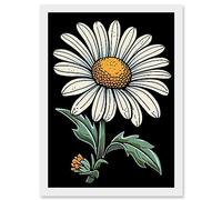 Artery8 A Single Daisy Dark Old School Tattoo Ink Body Art Rockabilly Americana 50s Artwork Framed Wall Art Print A4
