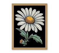 Artery8 A Single Daisy Dark Old School Tattoo Ink Body Art Rockabilly Americana 50s Artwork Framed Wall Art Print 18X24 Inch