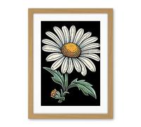 Artery8 A Single Daisy Dark Old School Tattoo Ink Body Art Rockabilly Americana 50s Artwork Framed Wall Art Print 18X24 Inch