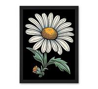 Artery8 A Single Daisy Dark Old School Tattoo Ink Body Art Rockabilly Americana 50s Artwork Framed Wall Art Print 18X24 Inch