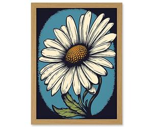 Artery8 A Single Daisy Flower Bloom Bold Rockabilly Americana 50s Artwork Framed A3 Wall Art Print