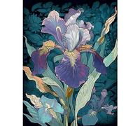 Artery8 A Single Iris Flower Bloom Purple Teal and Yellow Large Wall Art Poster Print Thick Paper 18X24 Inch