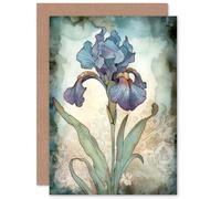 Artery8 A Single Iris Flower Watercolour for Wife Her Mum Sister Daughter Mom Gran Nan Birthday Thank You Congratulations Blank Art Greeting Card