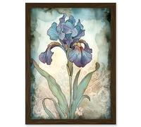 Artery8 A Single Iris Flower Watercolour Illustration Artwork Framed A3 Wall Art Print