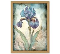 Artery8 A Single Iris Flower Watercolour Illustration Artwork Framed A3 Wall Art Print
