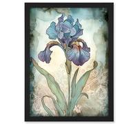 Artery8 A Single Iris Flower Watercolour Illustration Artwork Framed A3 Wall Art Print