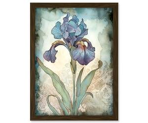 Artery8 A Single Iris Flower Watercolour Illustration Artwork Framed A3 Wall Art Print