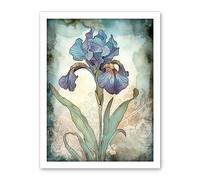 Artery8 A Single Iris Flower Watercolour Illustration Artwork Framed Wall Art Print 18X24 Inch