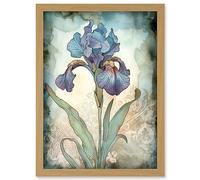 Artery8 A Single Iris Flower Watercolour Illustration Artwork Framed Wall Art Print A4