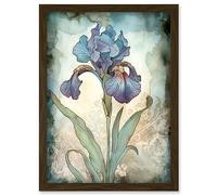 Artery8 A Single Iris Flower Watercolour Illustration Artwork Framed Wall Art Print A4
