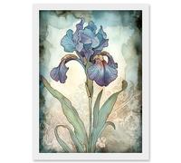 Artery8 A Single Iris Flower Watercolour Illustration Artwork Framed Wall Art Print A4