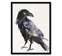 Artery8 A Single Raven Bird Bright Watercolour Painting Living Room Artwork Framed Wall Art Print 18X24 Inch