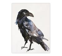 Artery8 A Single Raven Bird Bright Watercolour Painting Wall Art Print in Black | Size: W18" x H24" Artery8 Black W18" x H24"