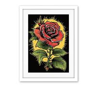 Artery8 A Single Rose Old School USA Tattoo Ink Body Art Rockabilly Americana 50s Artwork Framed Wall Art Print 18X24 Inch
