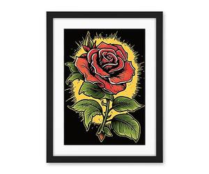 Artery8 A Single Rose Old School USA Tattoo Ink Body Art Rockabilly Americana 50s Artwork Framed Wall Art Print 18X24 Inch